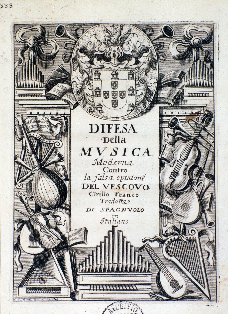Frontispiece of Defense of Modern Music by Italian School