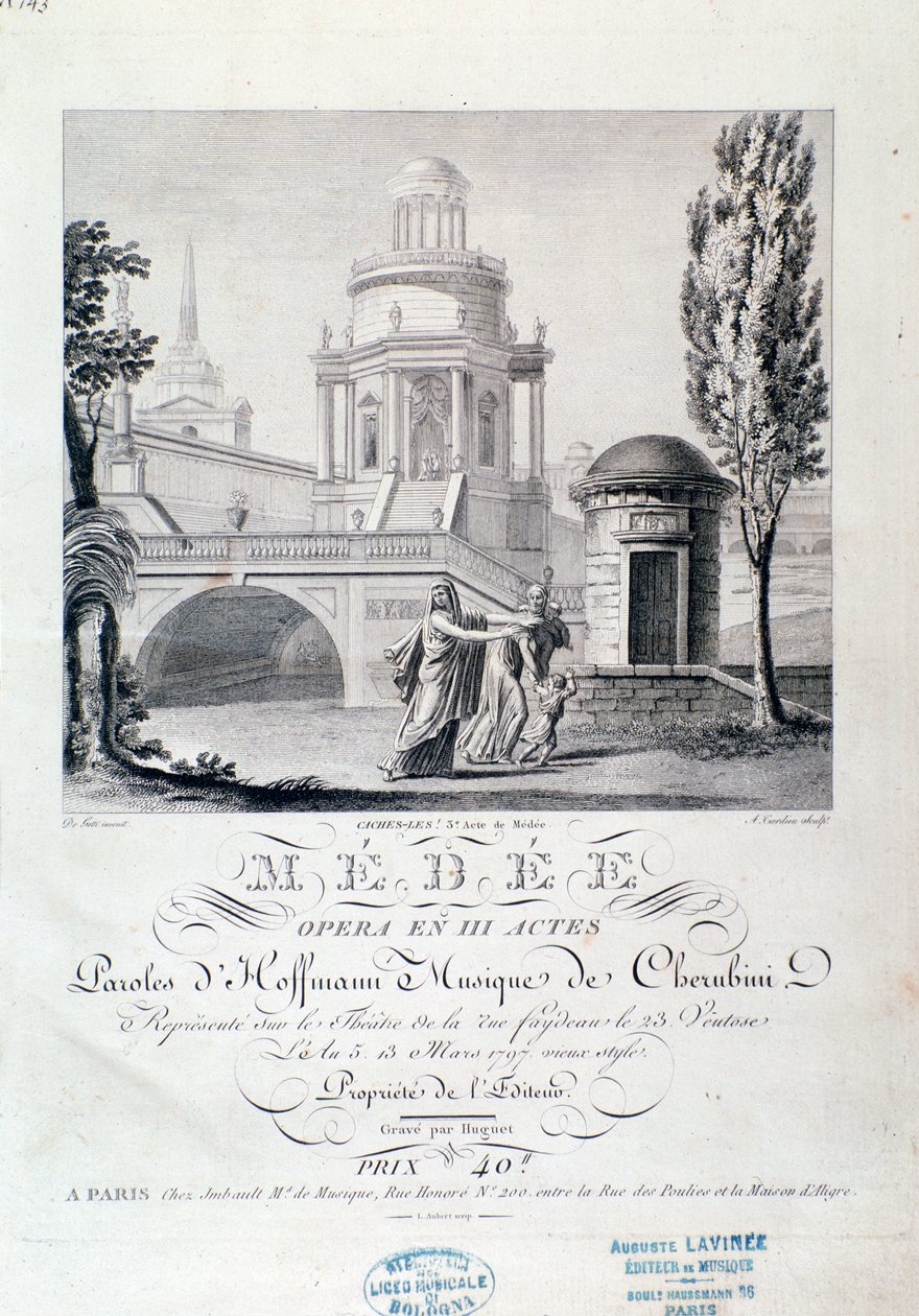 Frontispiece of musical score of Medea (scene 3), opera by Luigi Cherubini by Italian School