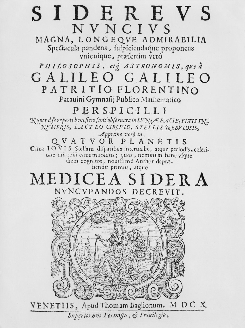 Frontispiece to Sidereus Nuncius by Galileo Galilei, 1610 by Italian School