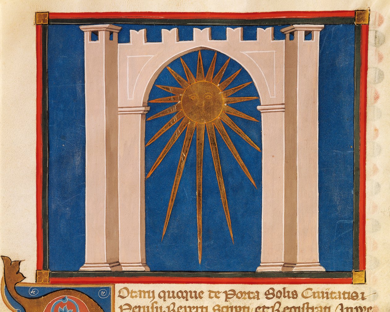 Gateway of the Sun, miniature from Register of Notaries from Perugia, manuscript, Italy 14th Century by Italian School