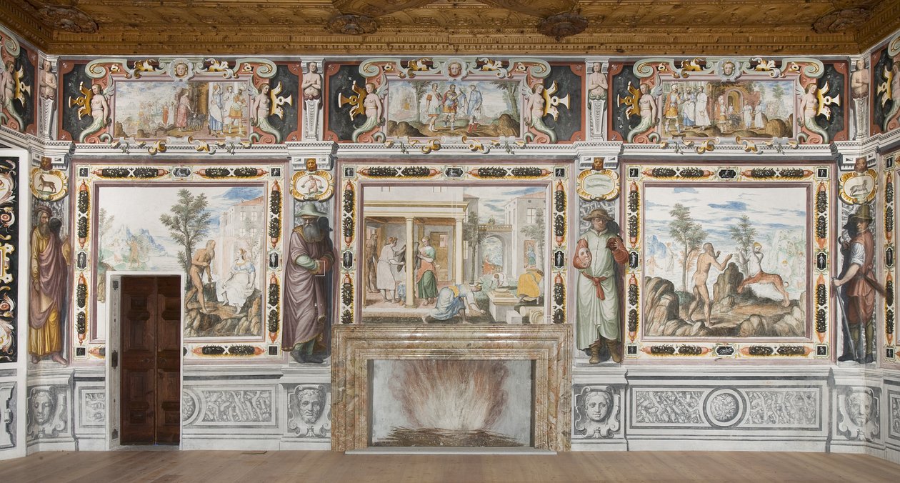 Hall of the Zodiac: Gods punishing men and male figures representing the months of the year by Italian School