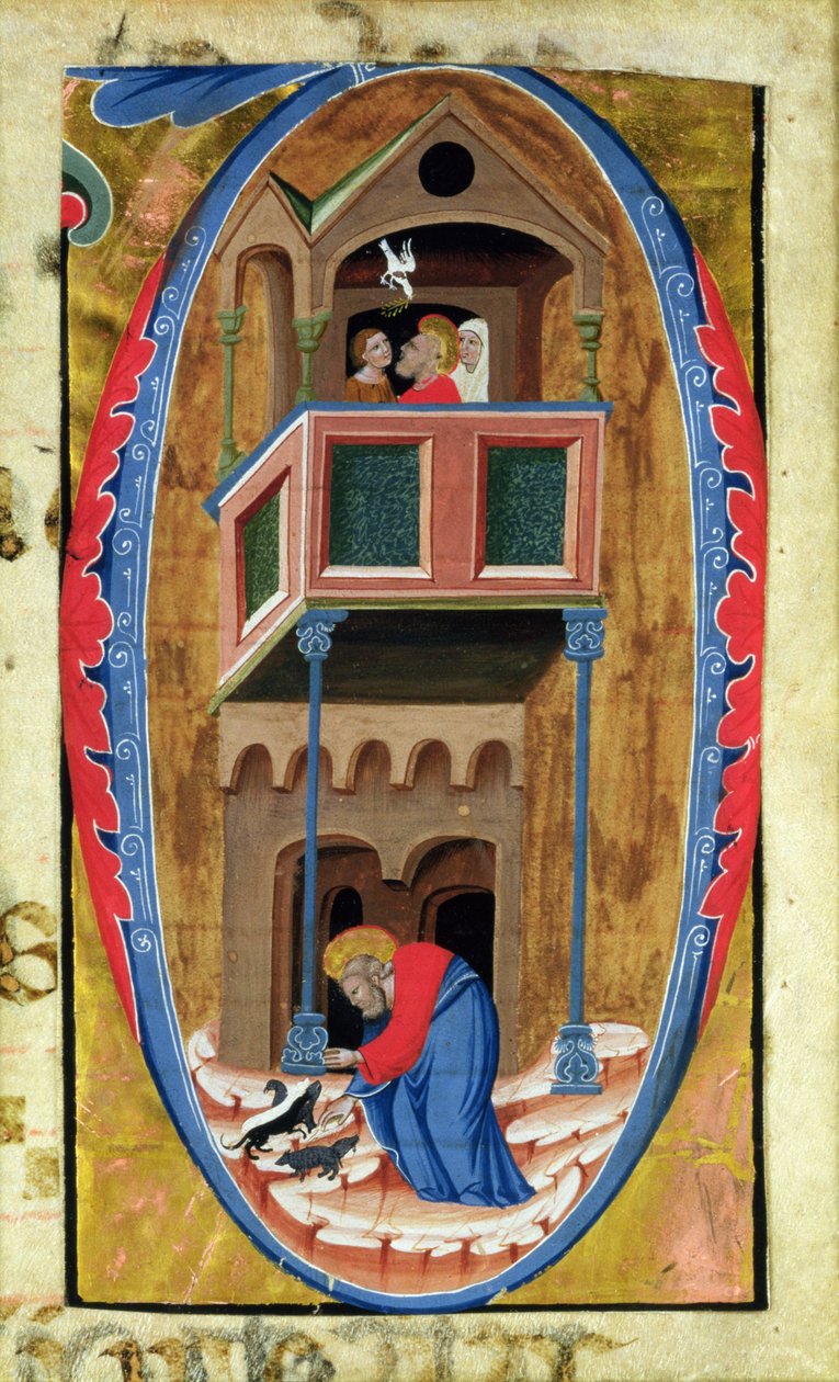 Historiated initial D depicting scenes from the Legend of a Saint, late 14th century by Italian School
