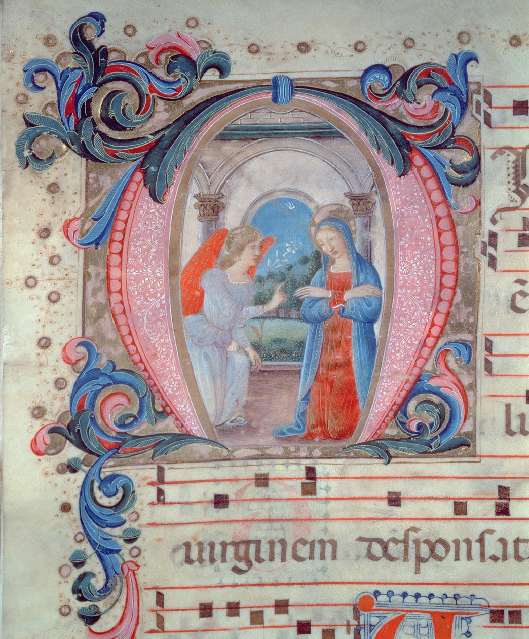 Historiated initial N with the Annunciation, Florentine School by Italian School
