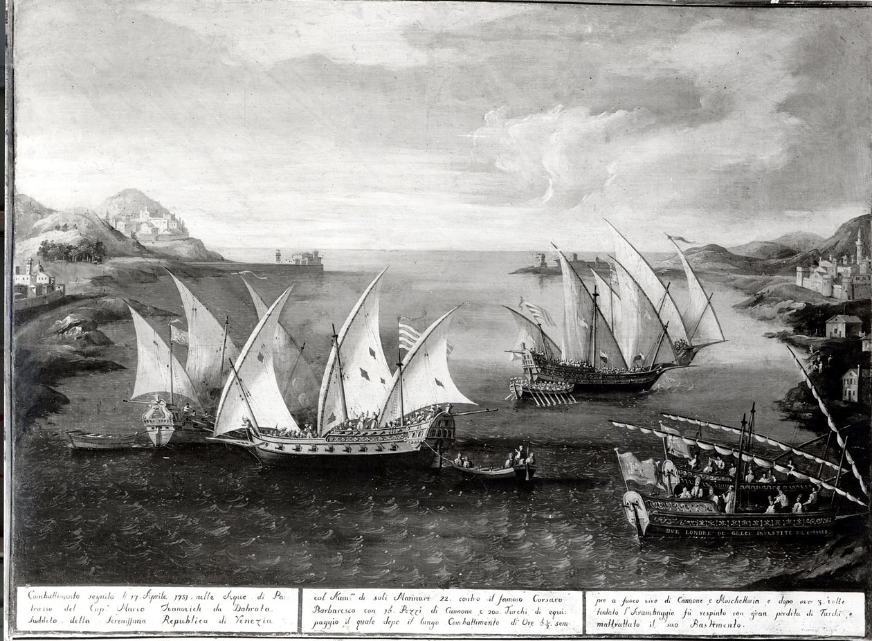 Incident off Patras Between the Venetian Captain Ivanovich da Dabrota and the Turkish Pirate Barbarossa, 17 April 1751 by Italian School