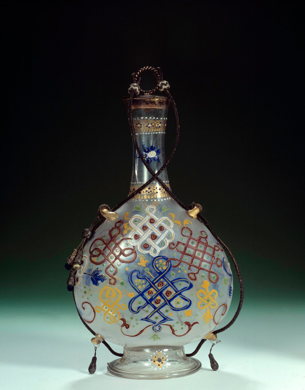 Glass Bottle with Polychrome Decorations by Italian School