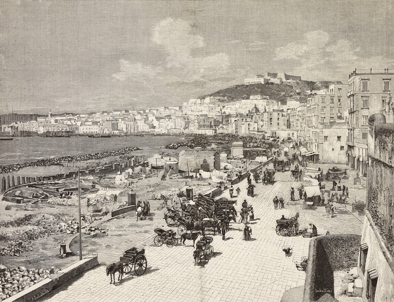 La Marinella, Naples, Italy, engraving by Sabattini from L