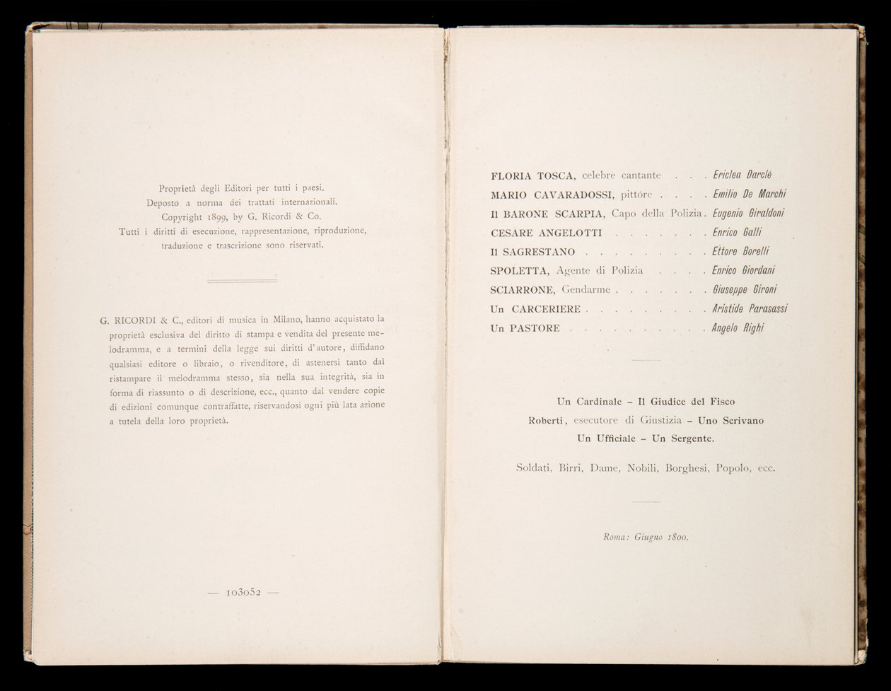 Libretto of Tosca by Giacomo Puccini, Edition Ricordi, Italy by Italian School