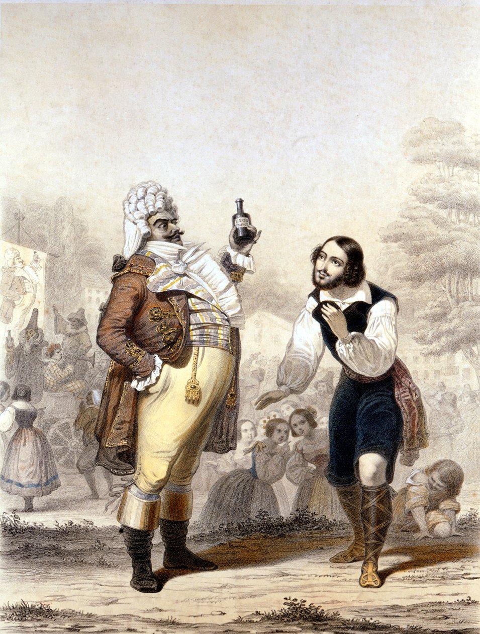 Luigi Lablache and Mario di Candia in a scene from the opera The Elixir of Love by Italian School