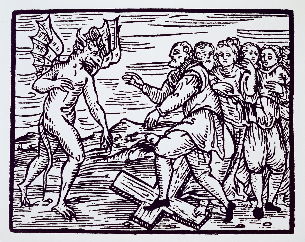 Male witch renouncing Christ, copy of an illustration from Compendium Maleticarum by Fr M Guaccius, used in History of Magic by Italian School