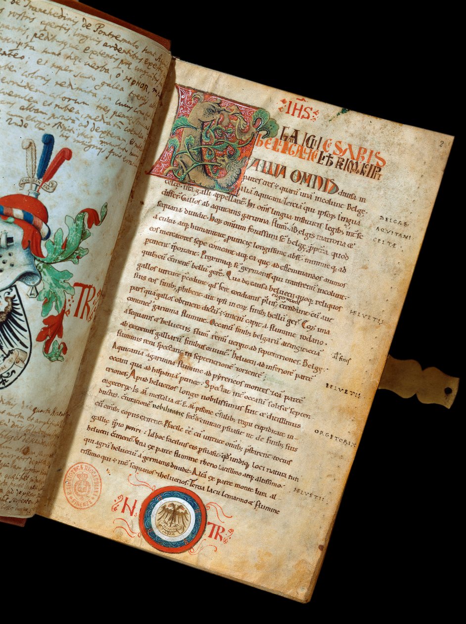 Manuscript “De Bello Gallico, Comments on the War of the Gauls” by Julius Caesar (100-44 BC) Blazon of humanist Niccolo Tranchedini, owner of the manuscript. 14th century by Italian School