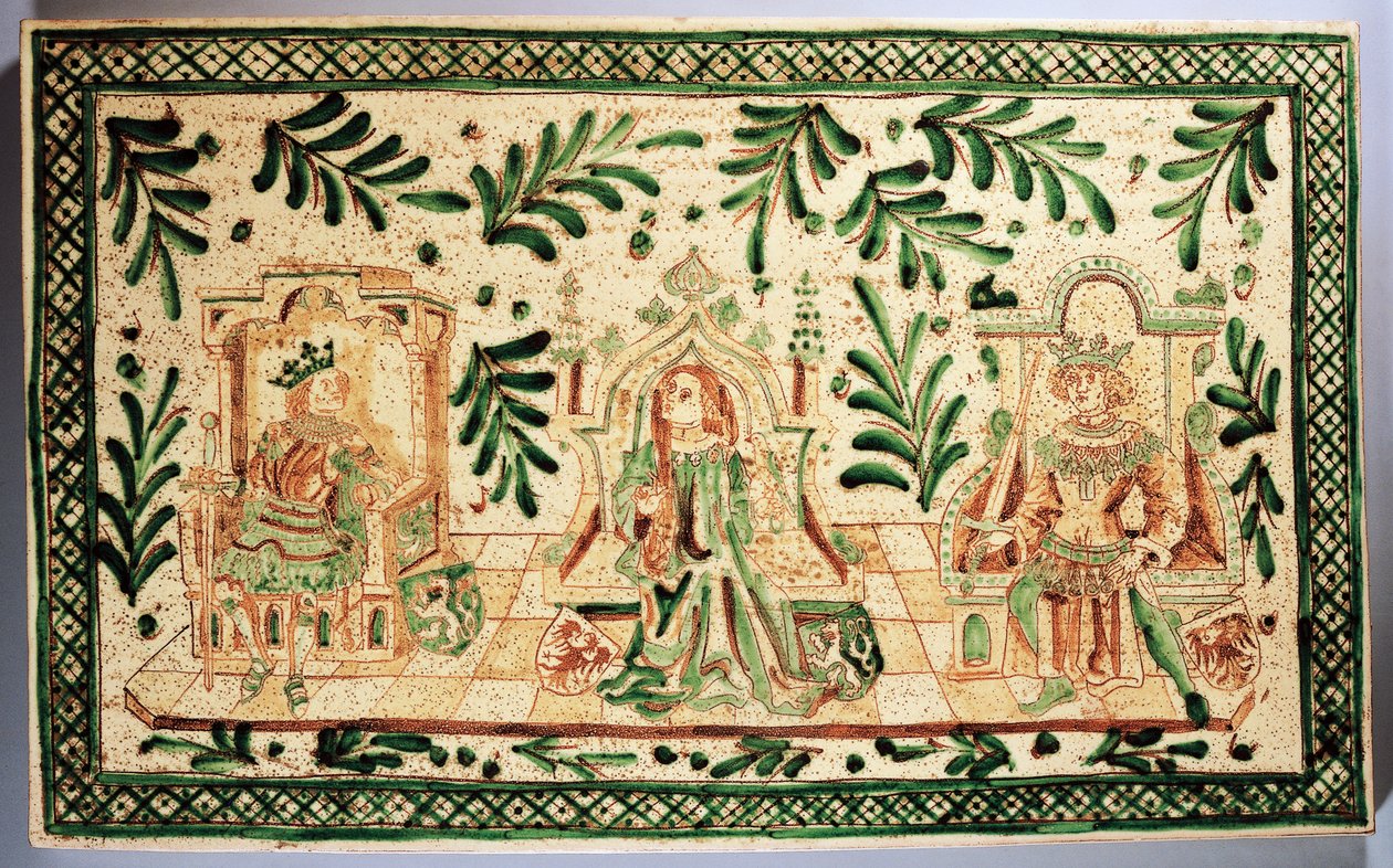 Decorative plaque depicting Constance of Hauteville, Roger of Sicily and Frederick II of Hohenstaufen by Italian School