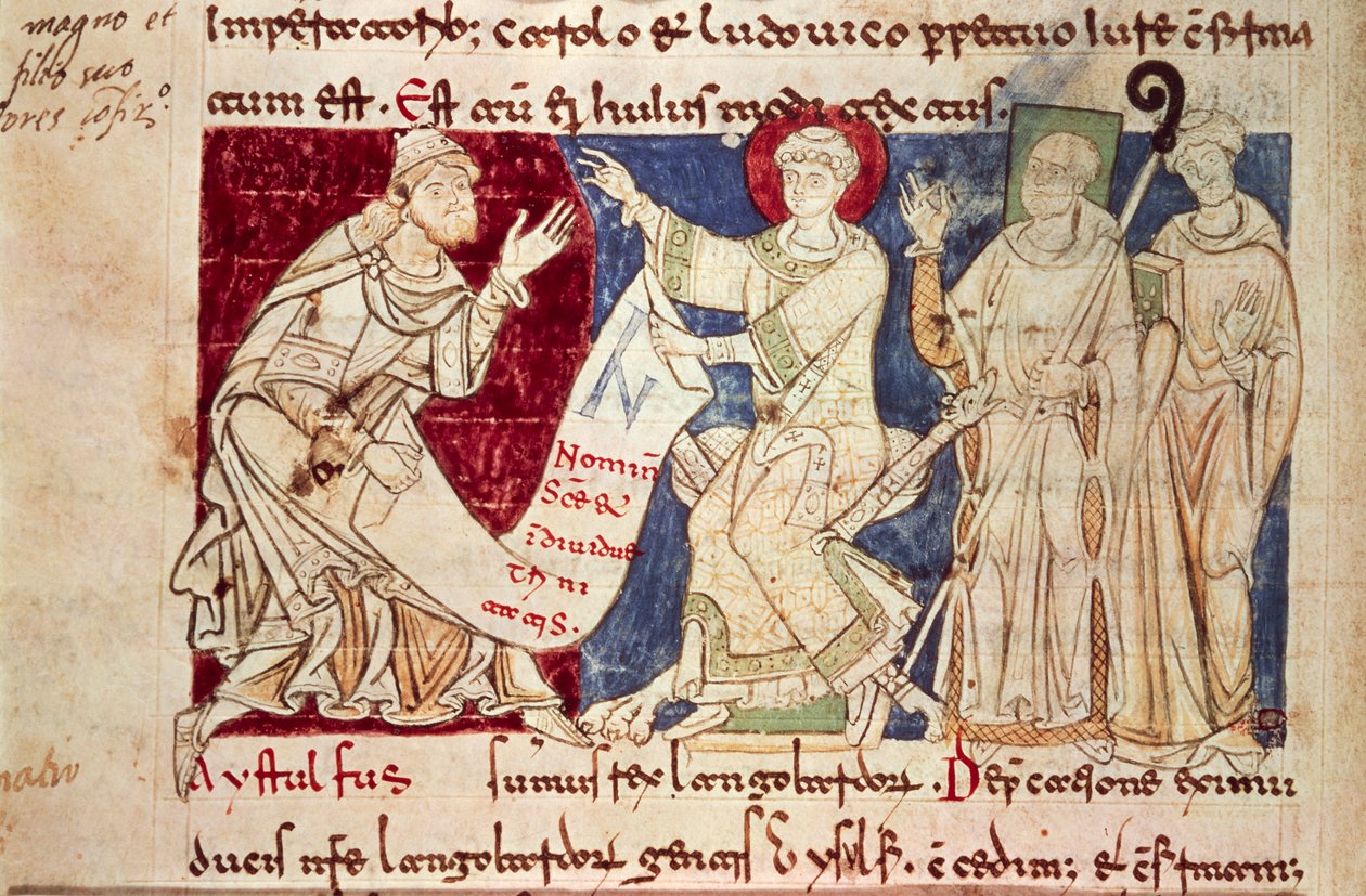 Miniature from Chronicon Vulturnense, illuminated codex composed by monk Iohannes by Italian School