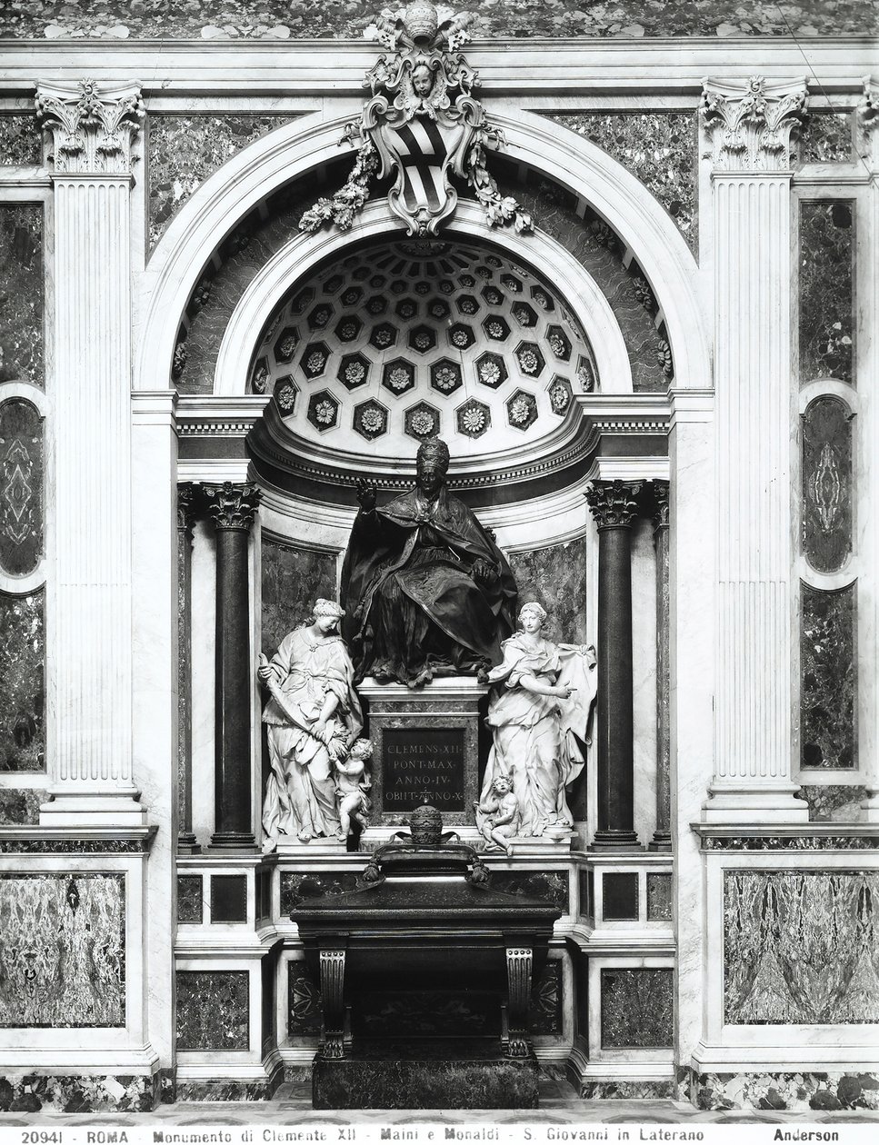 Monument to Pope Clement XII (1652-1740) with Porphyry Urn and Columns from the Pantheon, Between Temperance (L.) and Prudence (R.) in Corsini Chapel by Italian School