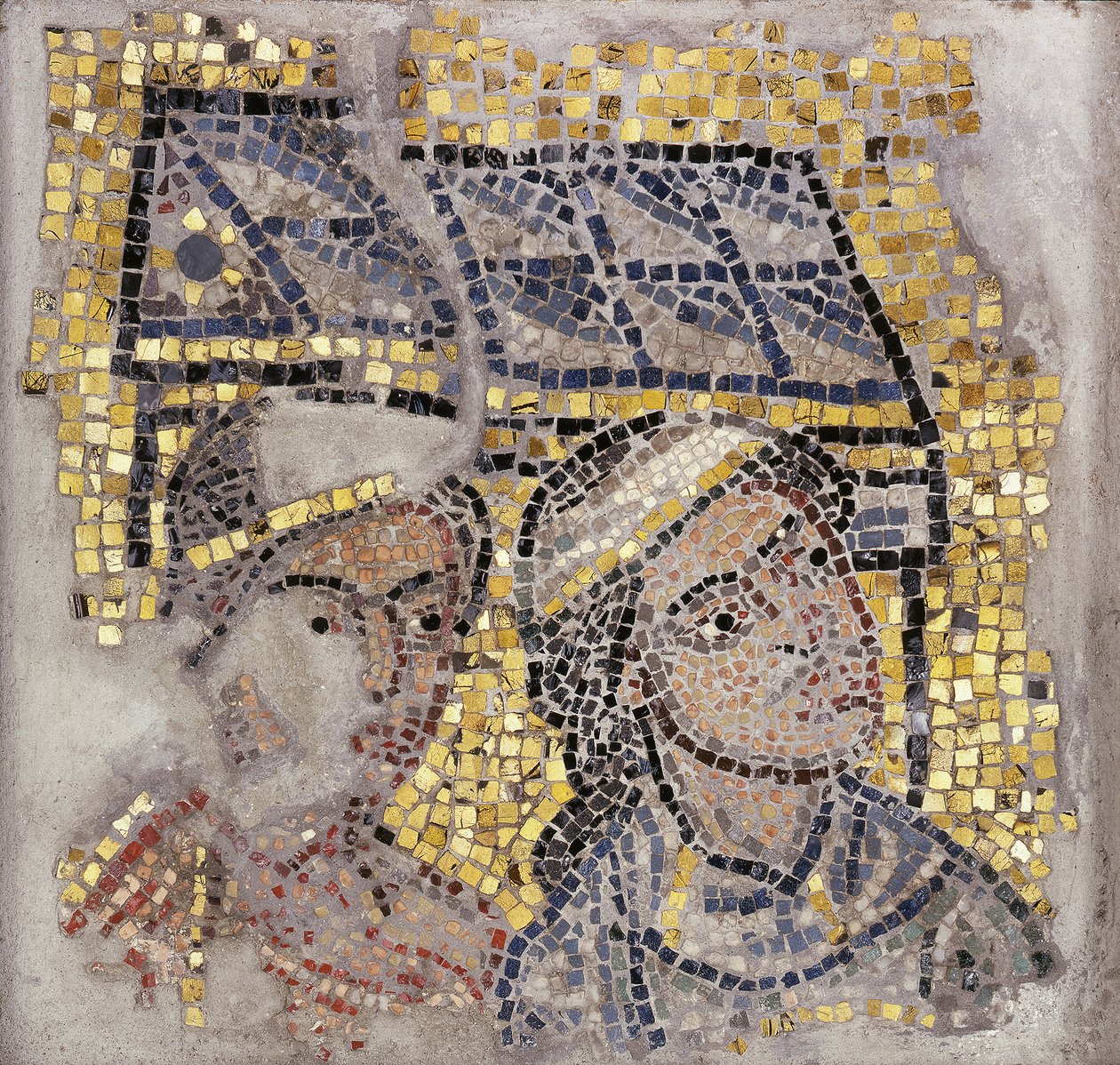 Mosaic Panel with Two Heads and a Building in the Background by Italian School