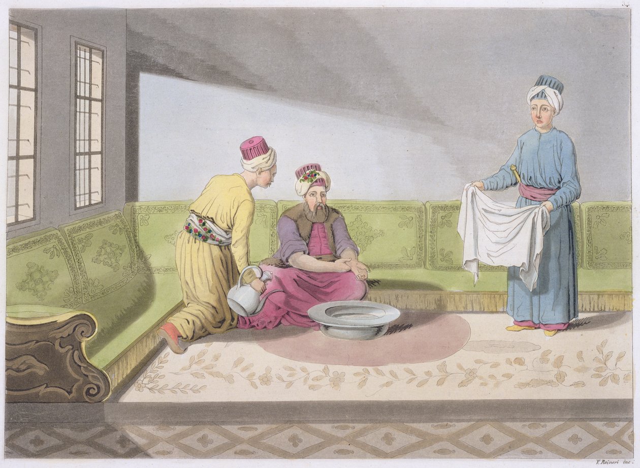 Muslim Performing his Ablutions, plate 34 from Part III, Volume I of The History of the Nations, engraved by V. Raineri by Italian School