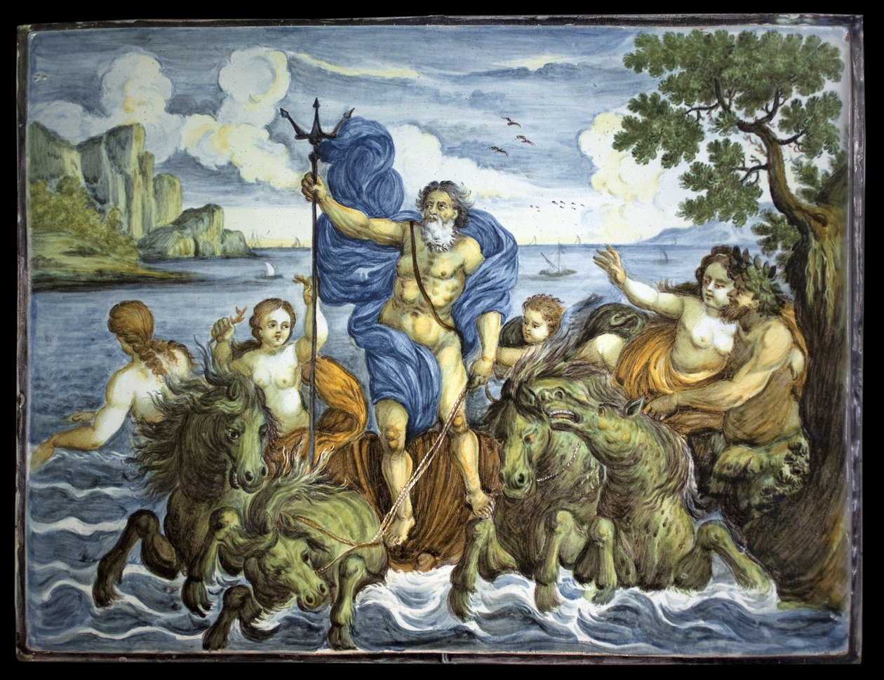 Neptune on His Tank with a Trident by Italian School