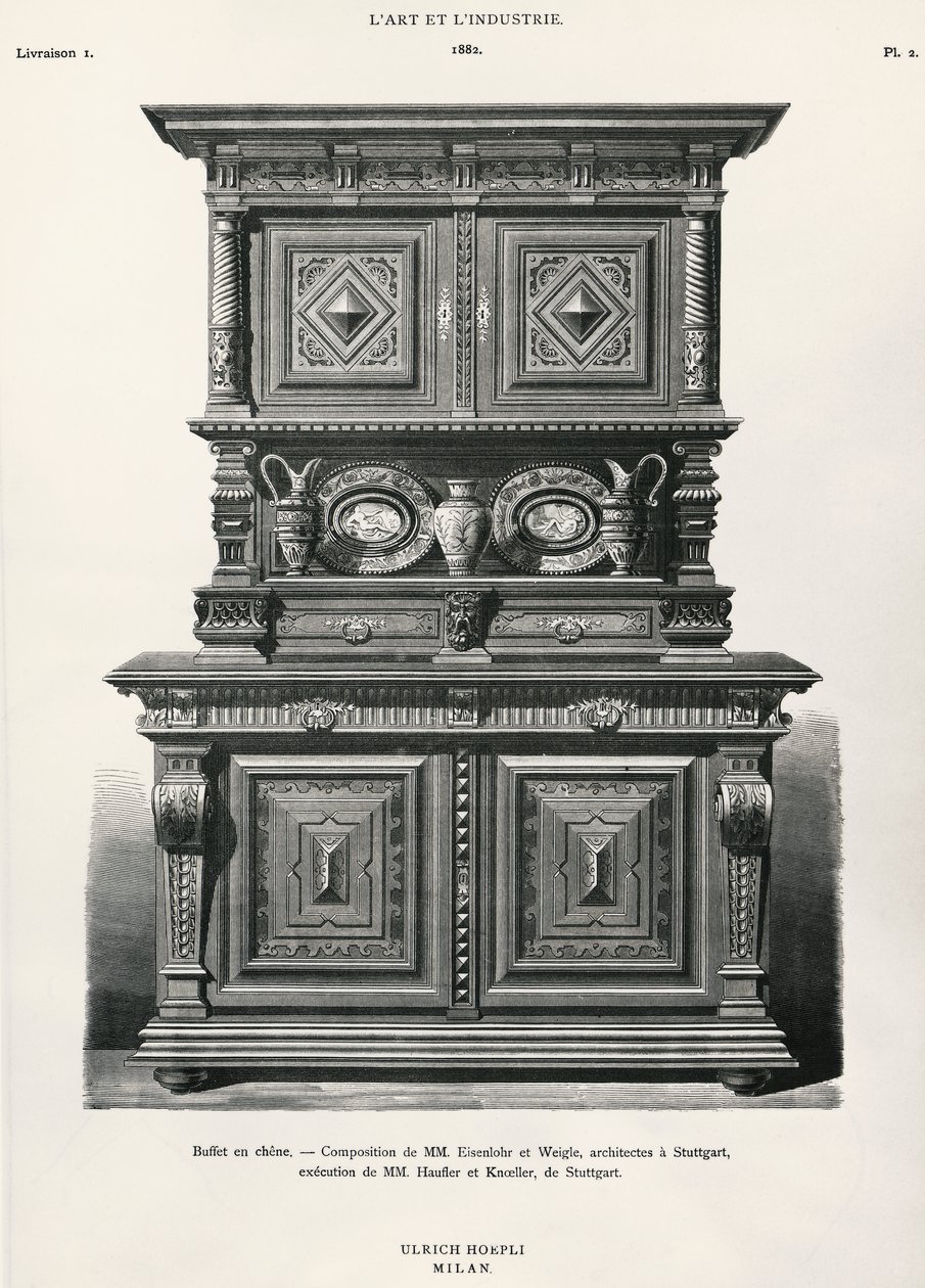 Oak sideboard designed in Stuttgart, illustration from L