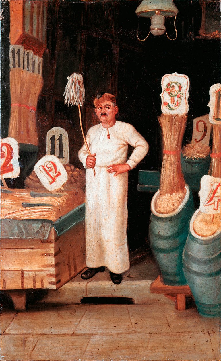 Old trade: the shop of the pasta seller by Italian School
