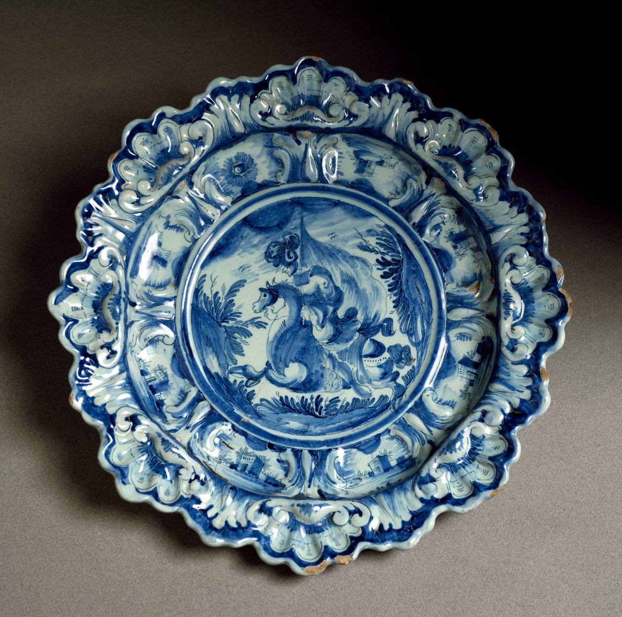 Plate decorated with the figure of a knight, ceramic, Savona manufacture by Italian School