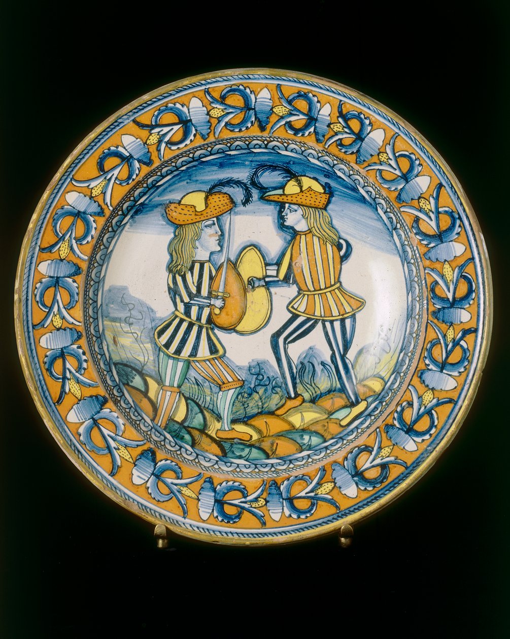 Plate with two soldiers combating with swords, Deruta manufacture by Italian School