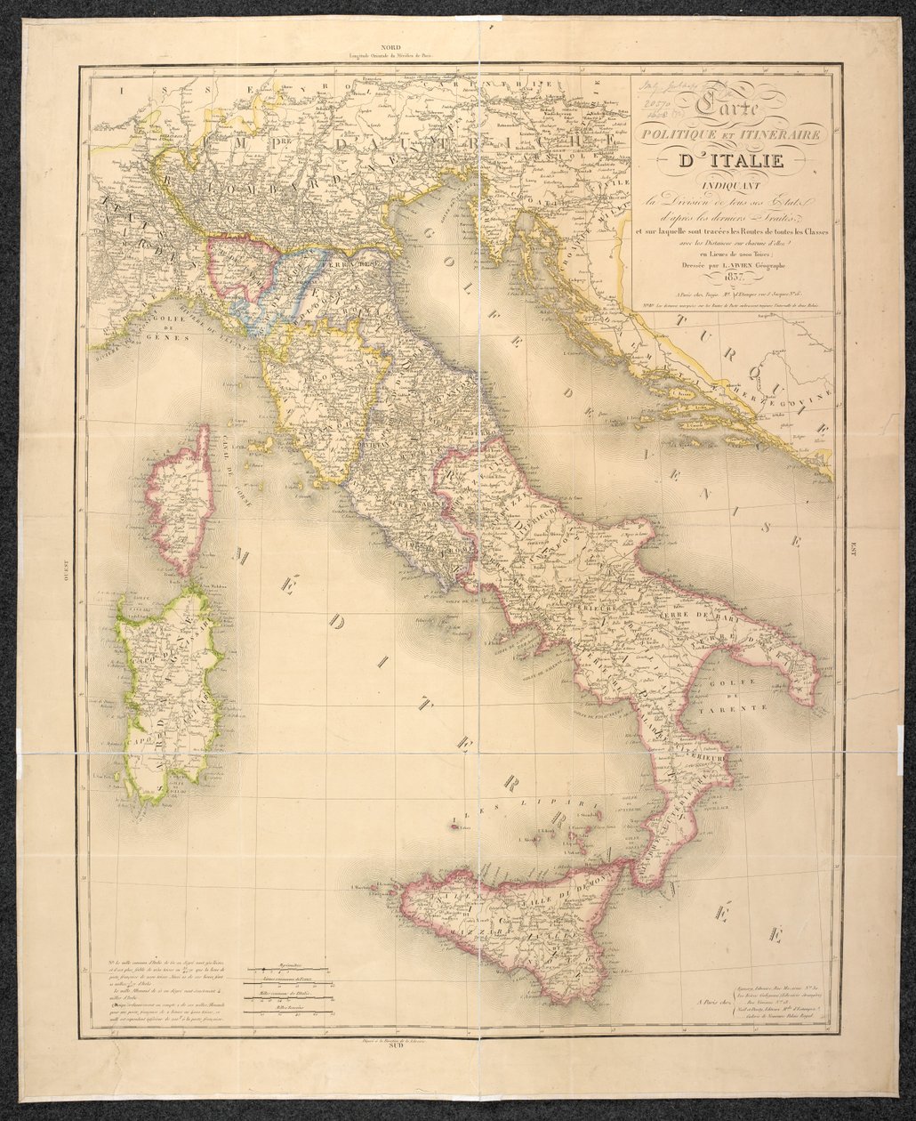 Political map indicating the divisions of the states of Italy by Italian School