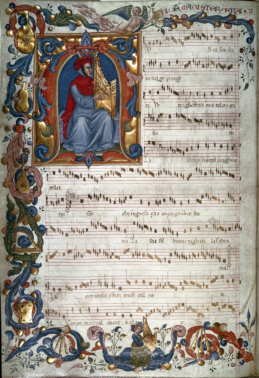 Portrait of Francesco Landino and a Musical Score, Illustration from "The Squarcialupi Codex", c.1325-35 by Italian School