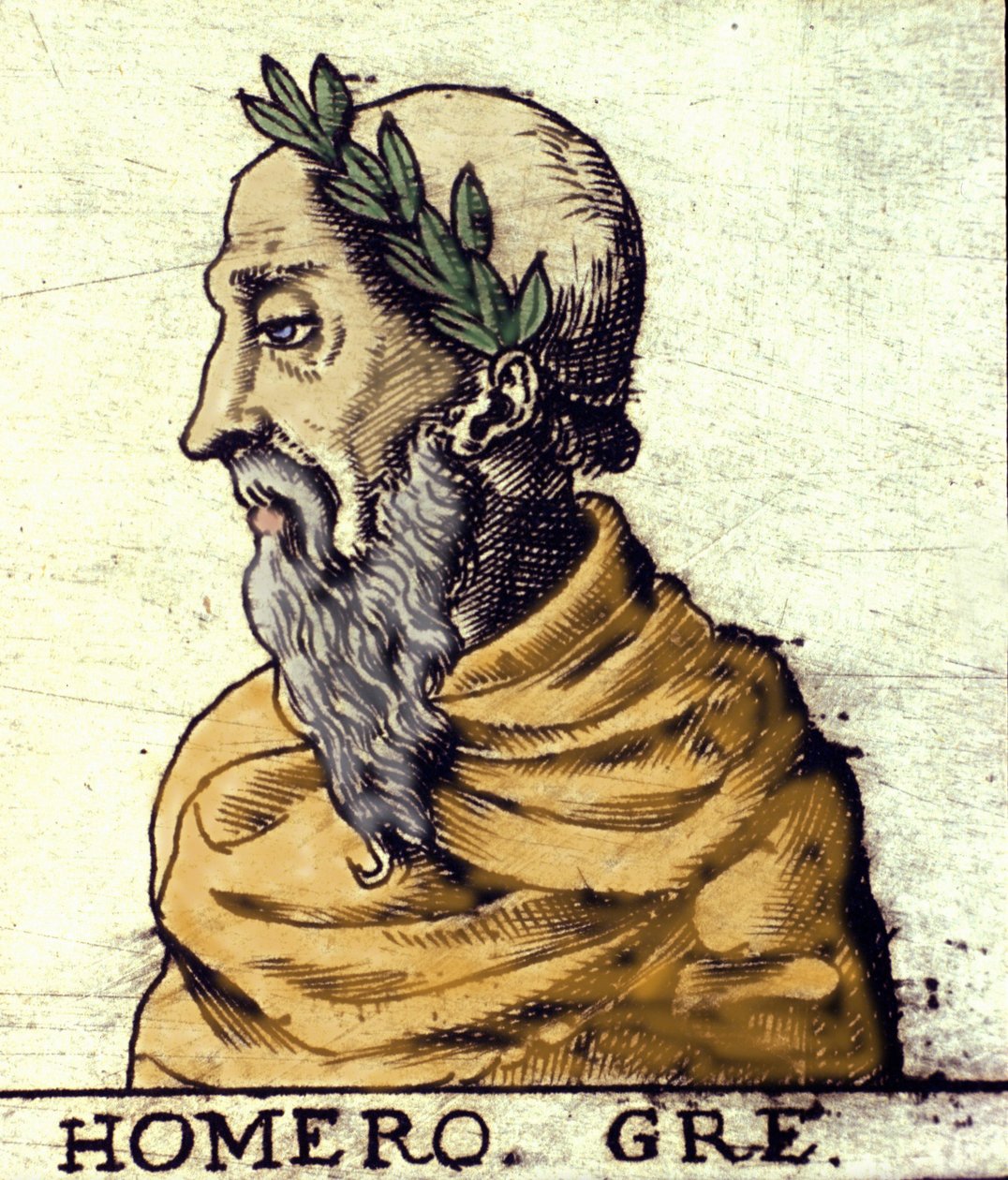 Portrait of Homer. Engraving of 1560 from the Atlas of Urbano Monte by Italian School