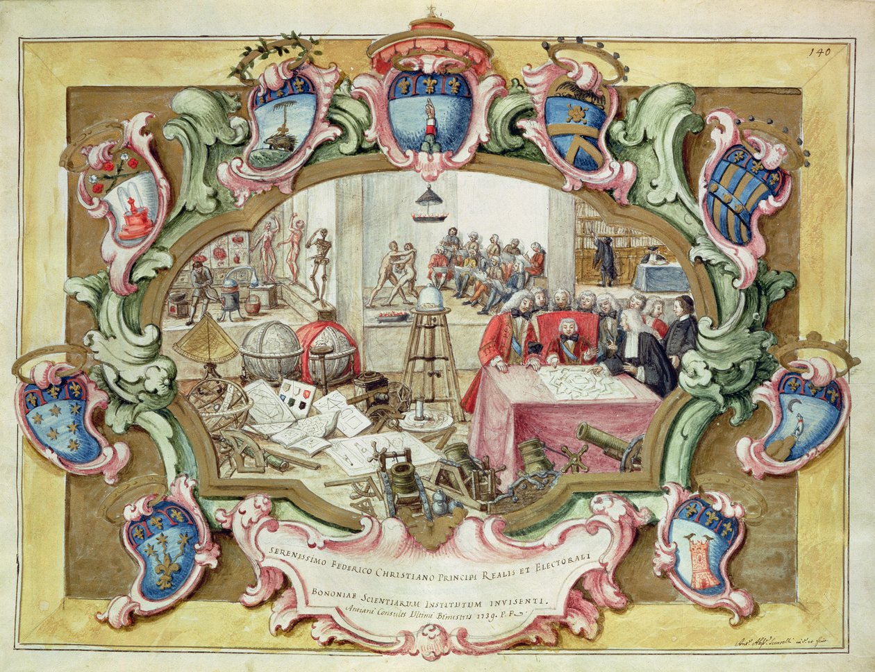 Prince Frederick Christian of Poland on a visit to the Institute of Science, Bologna in 1739 by Italian School