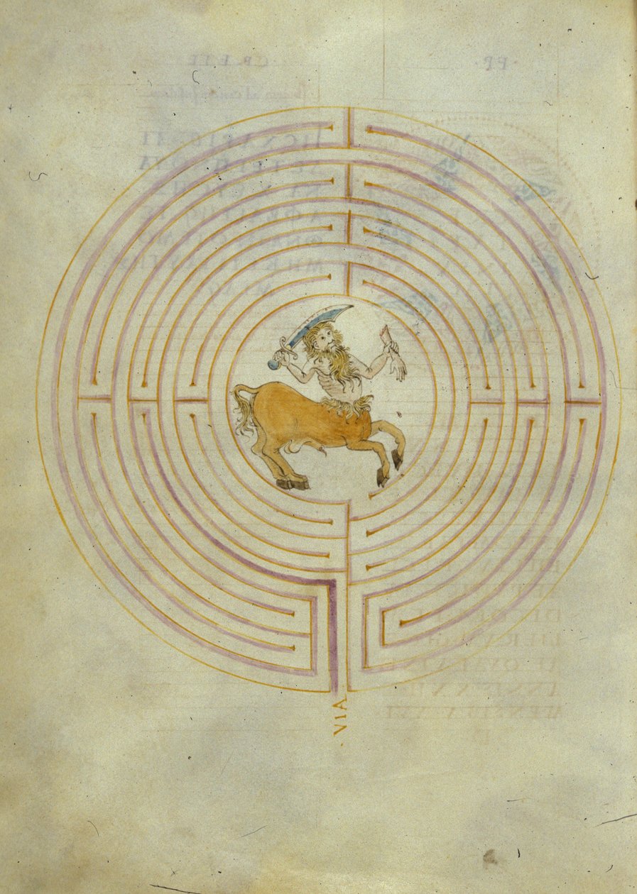 Representation of the Minotaur in the centre of the labyrinth by Italian School