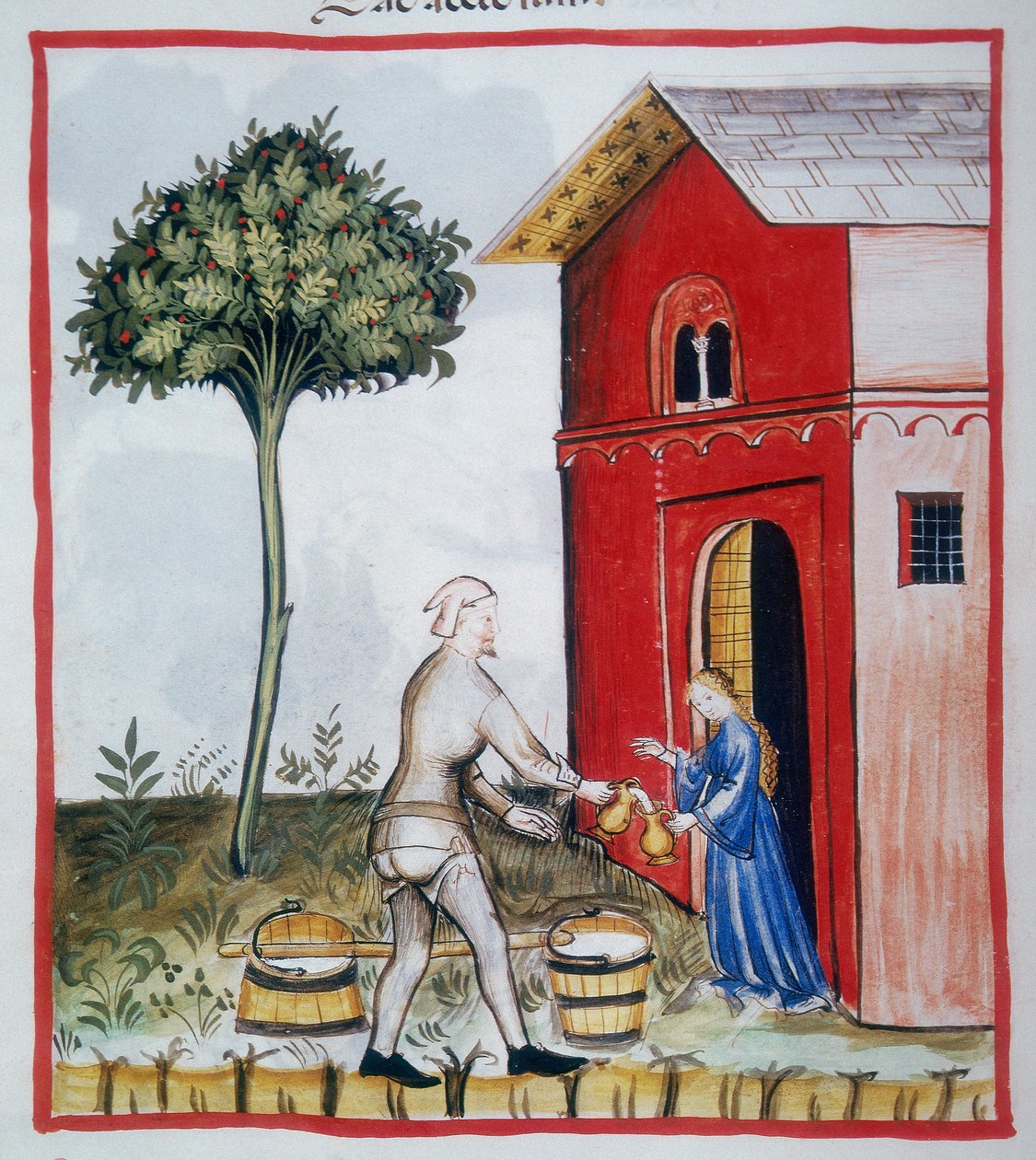 Sale of sour milk, Tacuinum Sanitatis, Codex Vindobonensis Series Nova 2644 by Italian School