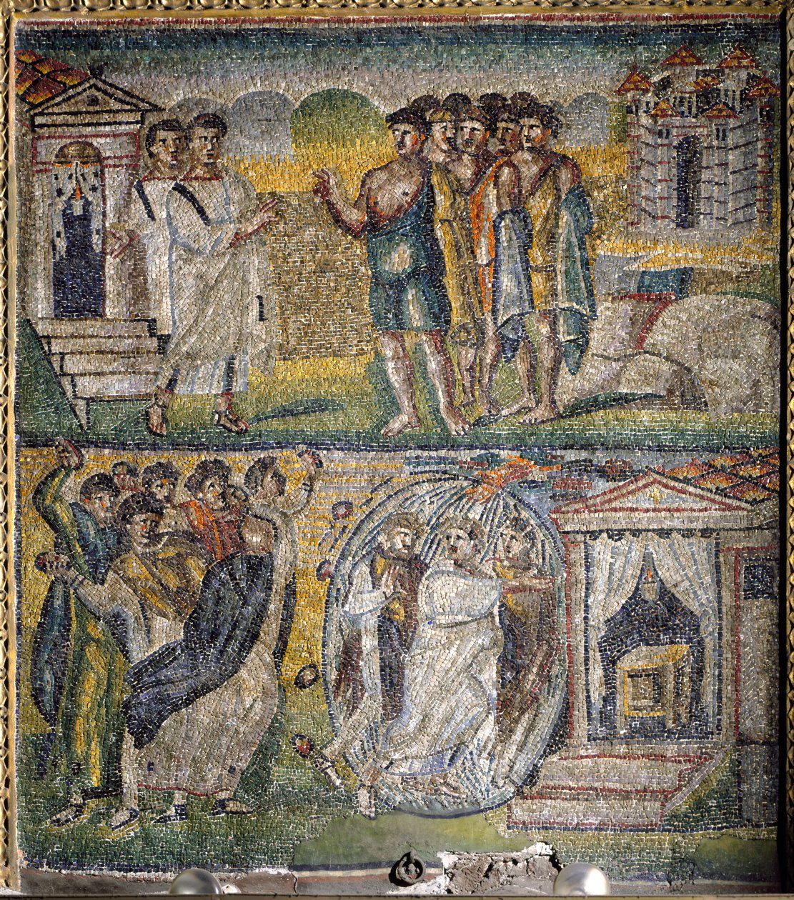 Scenes from the The Life of Moses: the return of the twelve spies sent by Moses to the promised land, Attempted stoning of Moses by Italian School