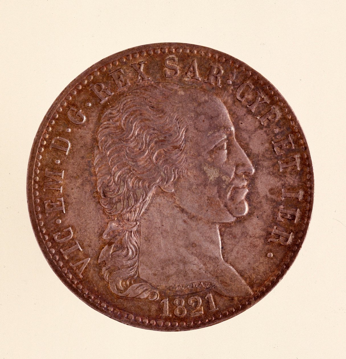 Silver Italian Coin from Sardinia Kingdom: Reign of Victor Emmanuel I by Italian School