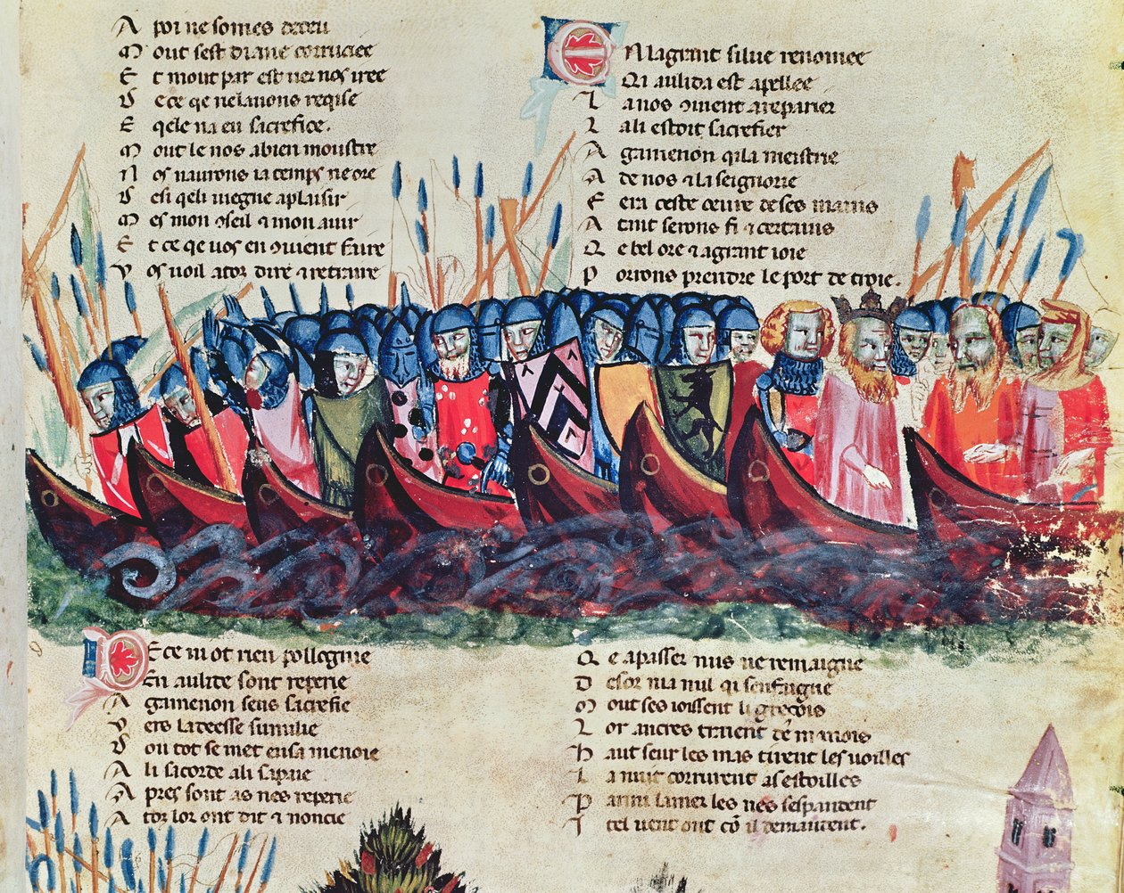 Soldiers in their Ships, from the Codex Benito de Santa Mora by Italian School
