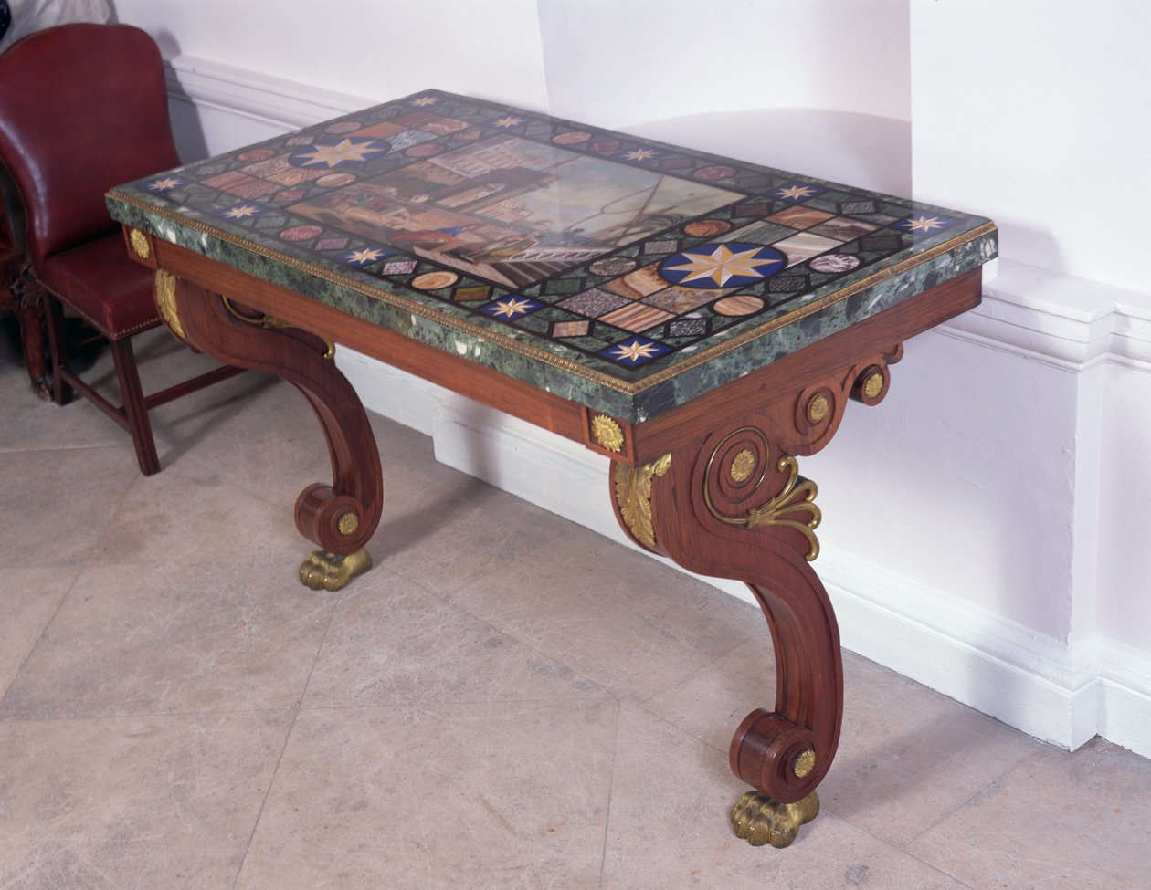 Table top depicting the port of Livorno, after a design by Antonio Ciocci by Italian School