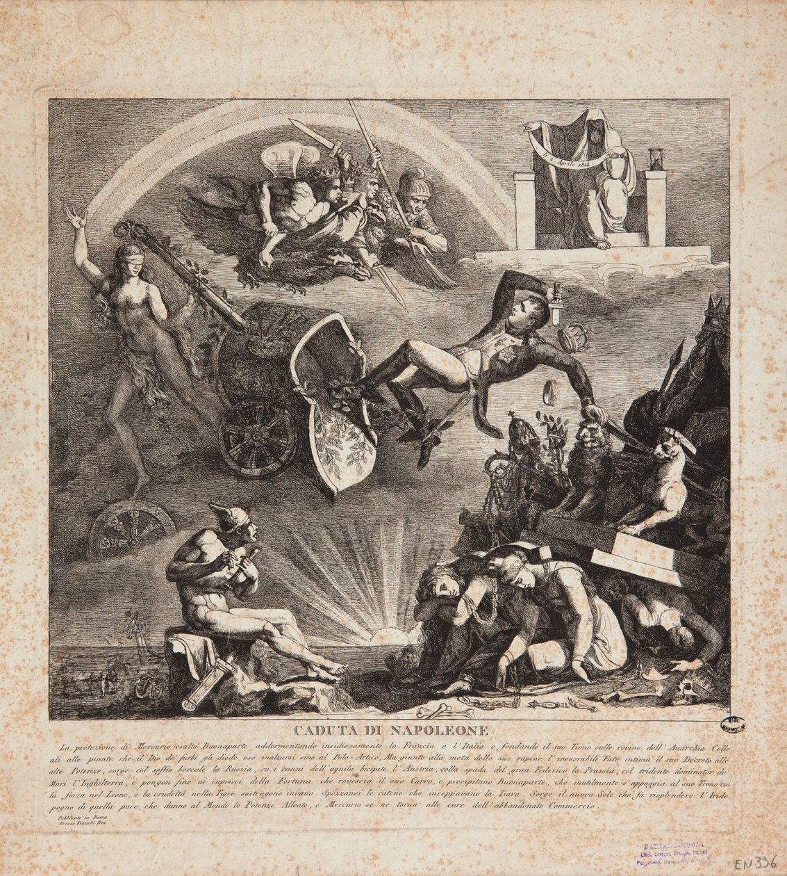The Fall of Napoleon - Cartoon of the Fall of Italy by Italian School