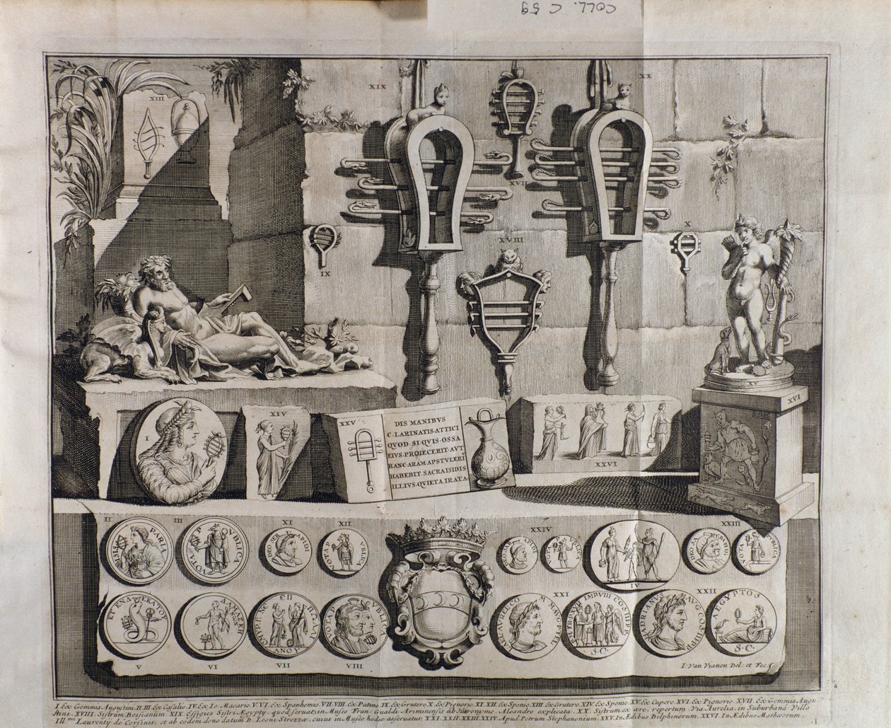 The sistrum (sistra), various representations from De sistris by Benedictus Bacchinius (1651-1721) by Italian School