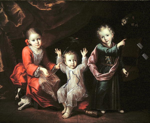 Three Children in an Interior Surrounded by their Pets, c.1680 by Italian School