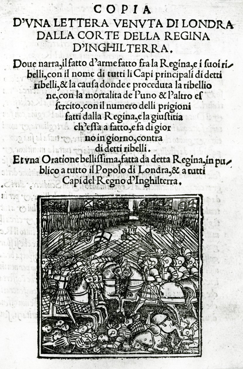 Title Page for a Copy of a Letter sent from the Court of the Queen of England by Italian School