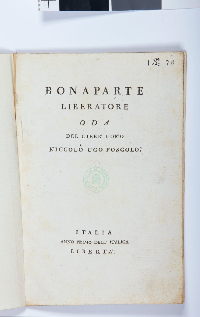 Title page of Bonaparte Liberatore by Niccolo Ugo Foscolo, original edition, 1797 by Italian School