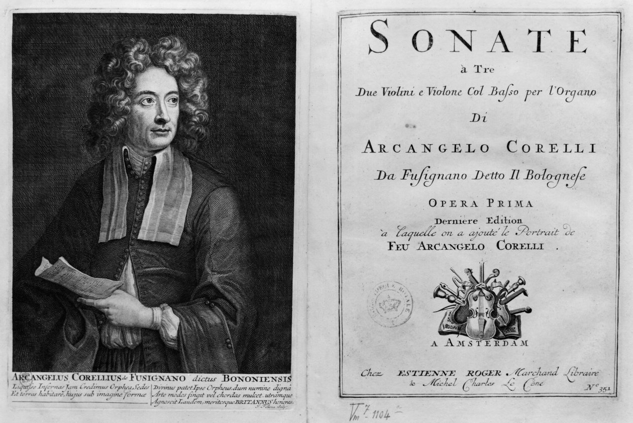 Title Page of Sonate a Tre with a Portrait of Arcangelo Corelli (1653-1713) by Italian School