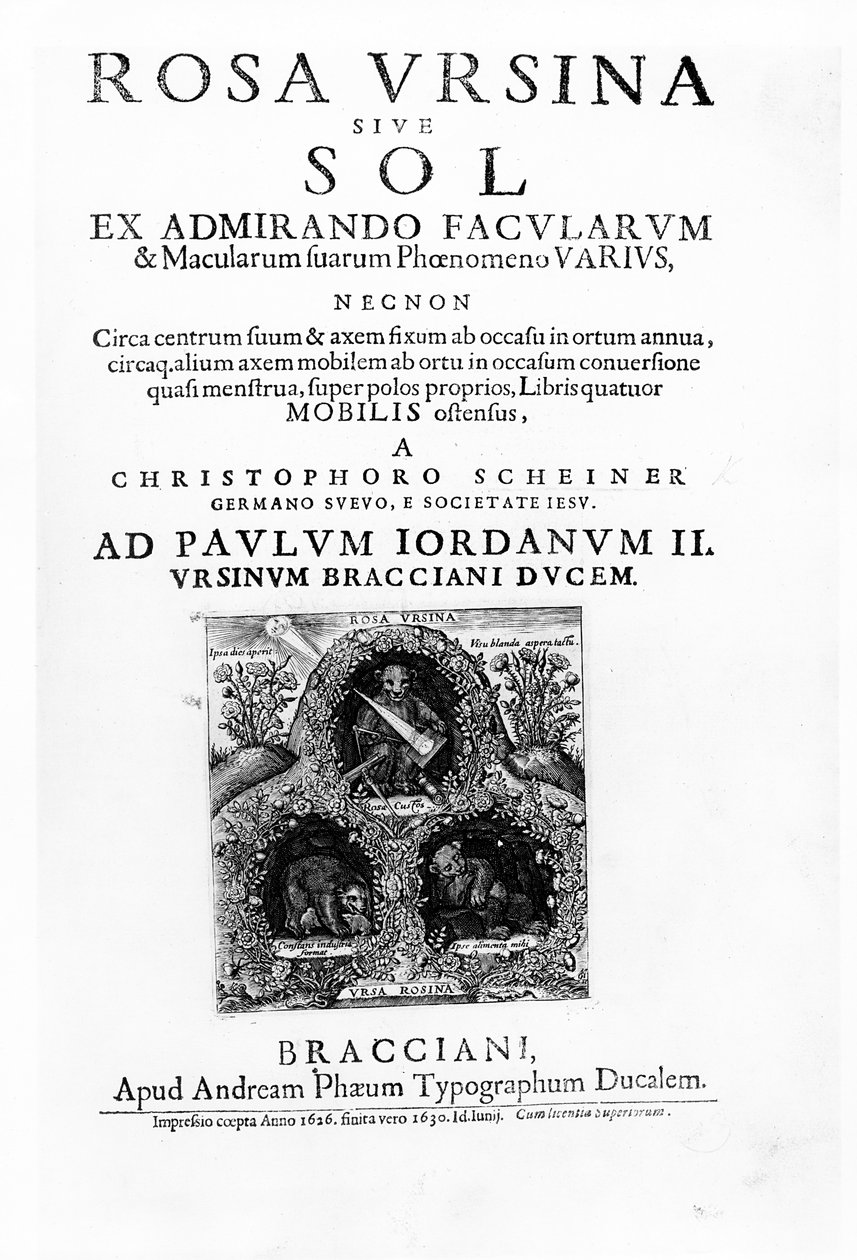 Titlepage to Rosa Ursina sive Sol by Christoph Scheiner, published in 1630