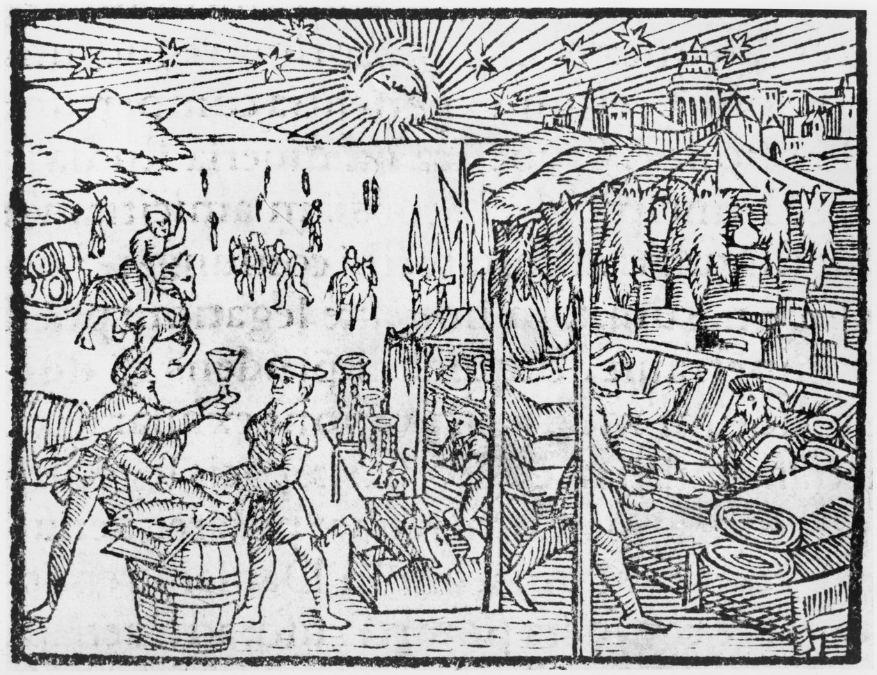 Trade in Scandinavia, illustration from Historia de Gentibus Septentrionalibus by Olaus Magnus, published in Rome, 1555 by Italian School