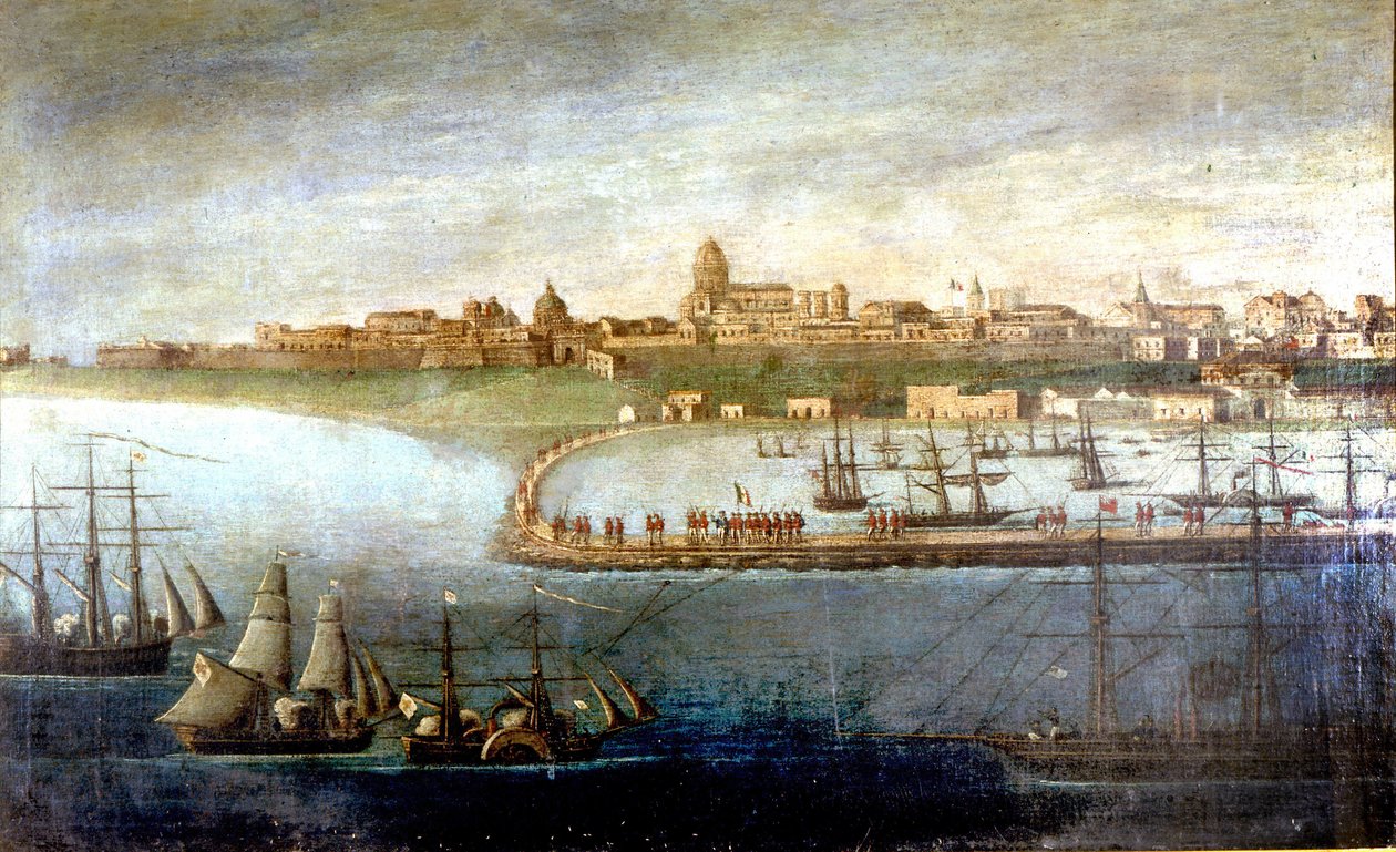 Unification of Italy: Expedition of the Thousand led by Giuseppe Garibaldi. The Landing in Marsala, Sicily. Anonymous painting. Milan Museo del Risorgimento by Italian School