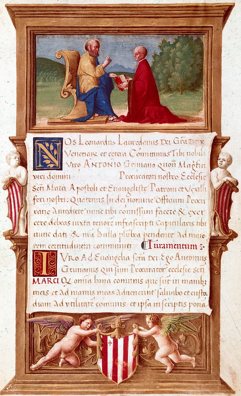 Venice: Commission of Doge Antonio Grimani (1434-1523), Procurator of San Marco. Manuscript page of the 16th century. Venice, Museo Correr by Italian School
