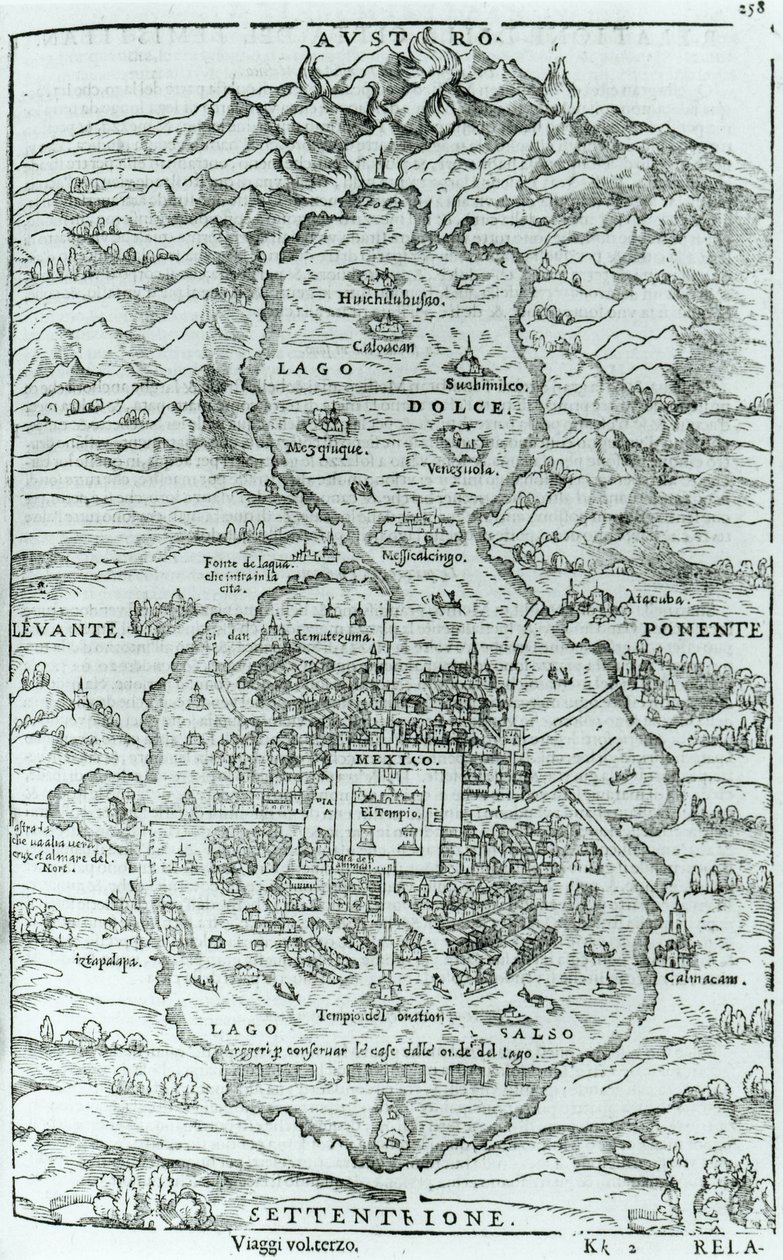 View from the North of the Aztec City of Tenochtitlan, from Relatione della Citta del Temistitan by Giovanni Battista Ramusio, Published in Venice 1606 by Italian School