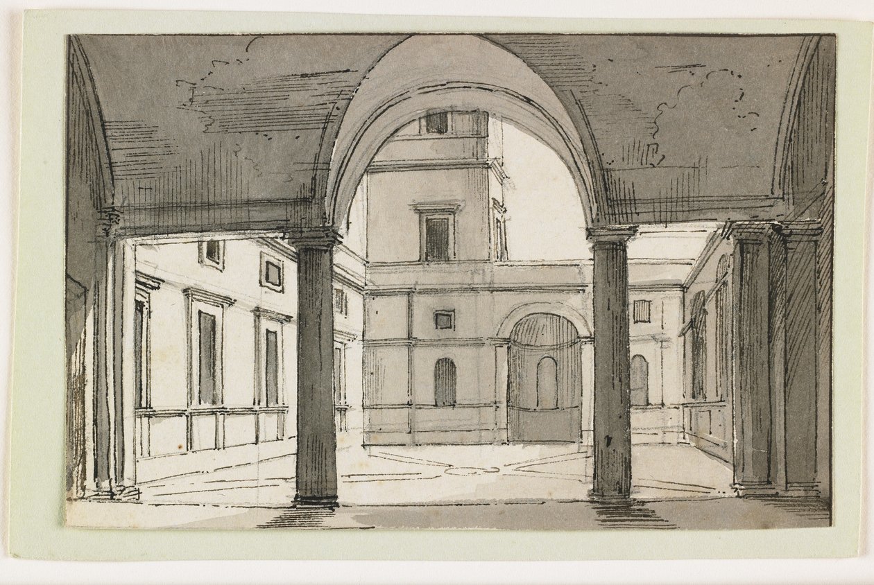 View of an Italian Colonnade and Courtyard, Early 19th Century by Italian School