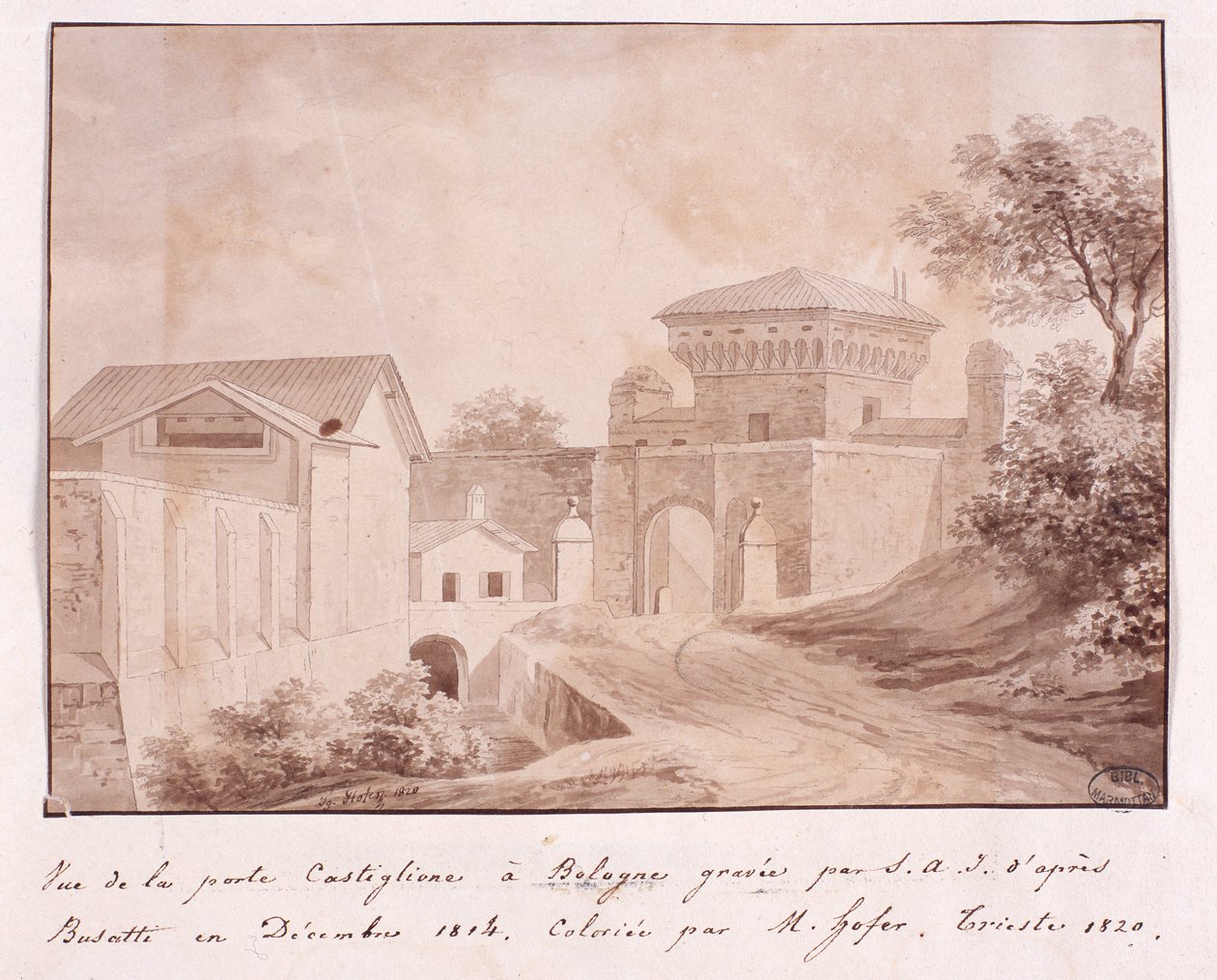 View of the gate of Castiglione in Bologna, engraved by S.A.I. after Busatti, December 1814 by Italian School