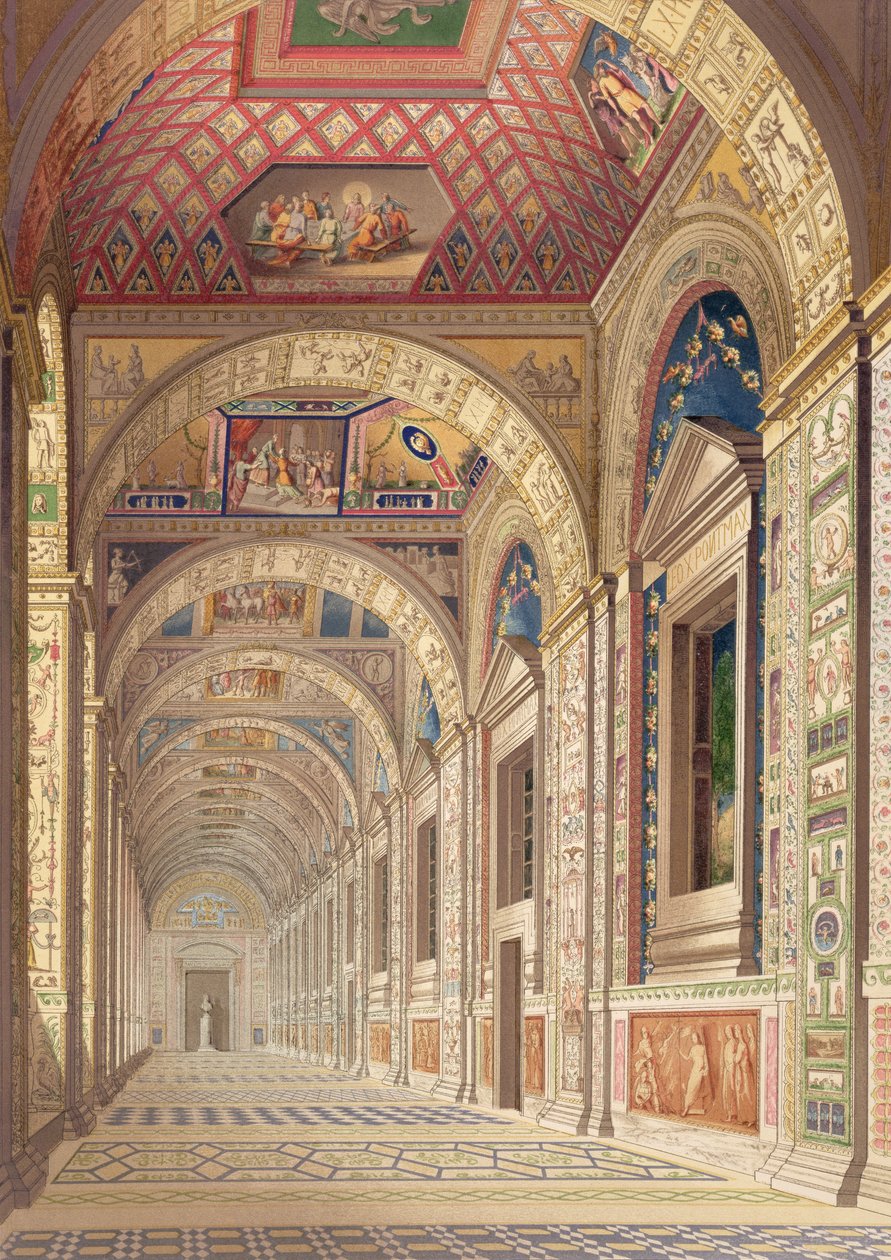 View of the second floor Loggia at the Vatican, with decoration by Raphael, from Delle Loggie di Rafaele nel Vaticano by Italian School