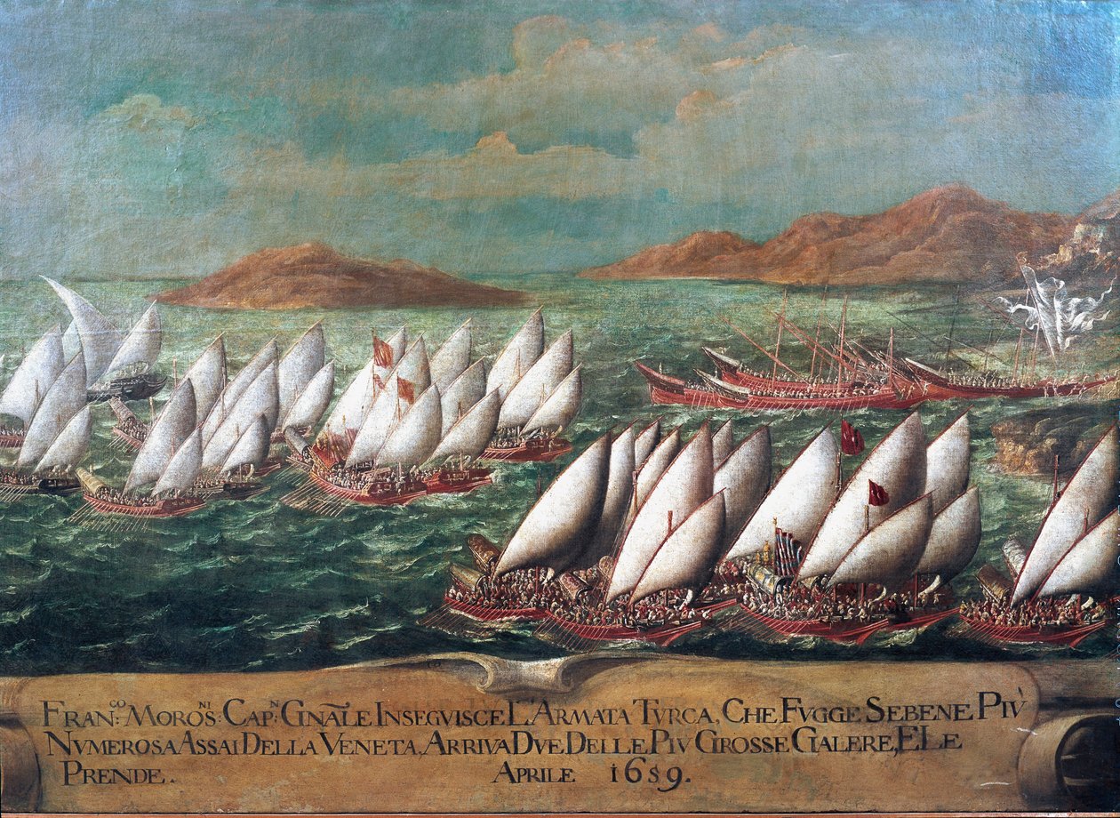 War of Candia (Crete): the Venetian fleet during the campaign led by Doge Francesco Morosini against the Turks in 1659 by Italian School