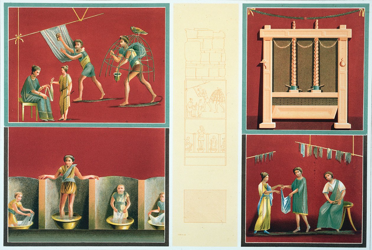Washing and drying laundry, copy from a Pompeiian fresco by Italian School